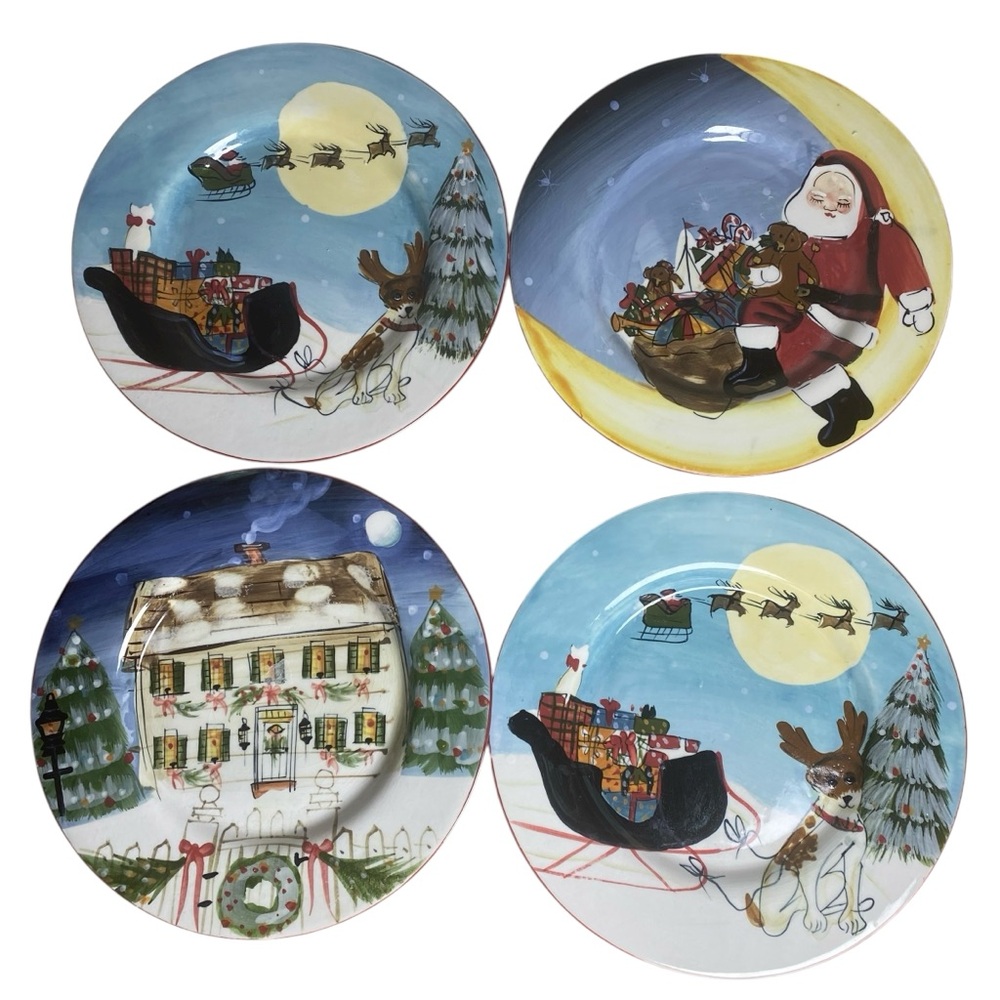 4 Pc David Carter Brown Holiday Merry Little Christmas Dessert Salad Plates 8.5"
